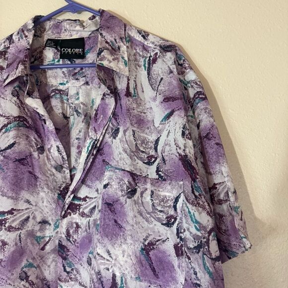 Colore Italia Abstract silk Shirt in Purple and Gray XL - Picture 2 of 4